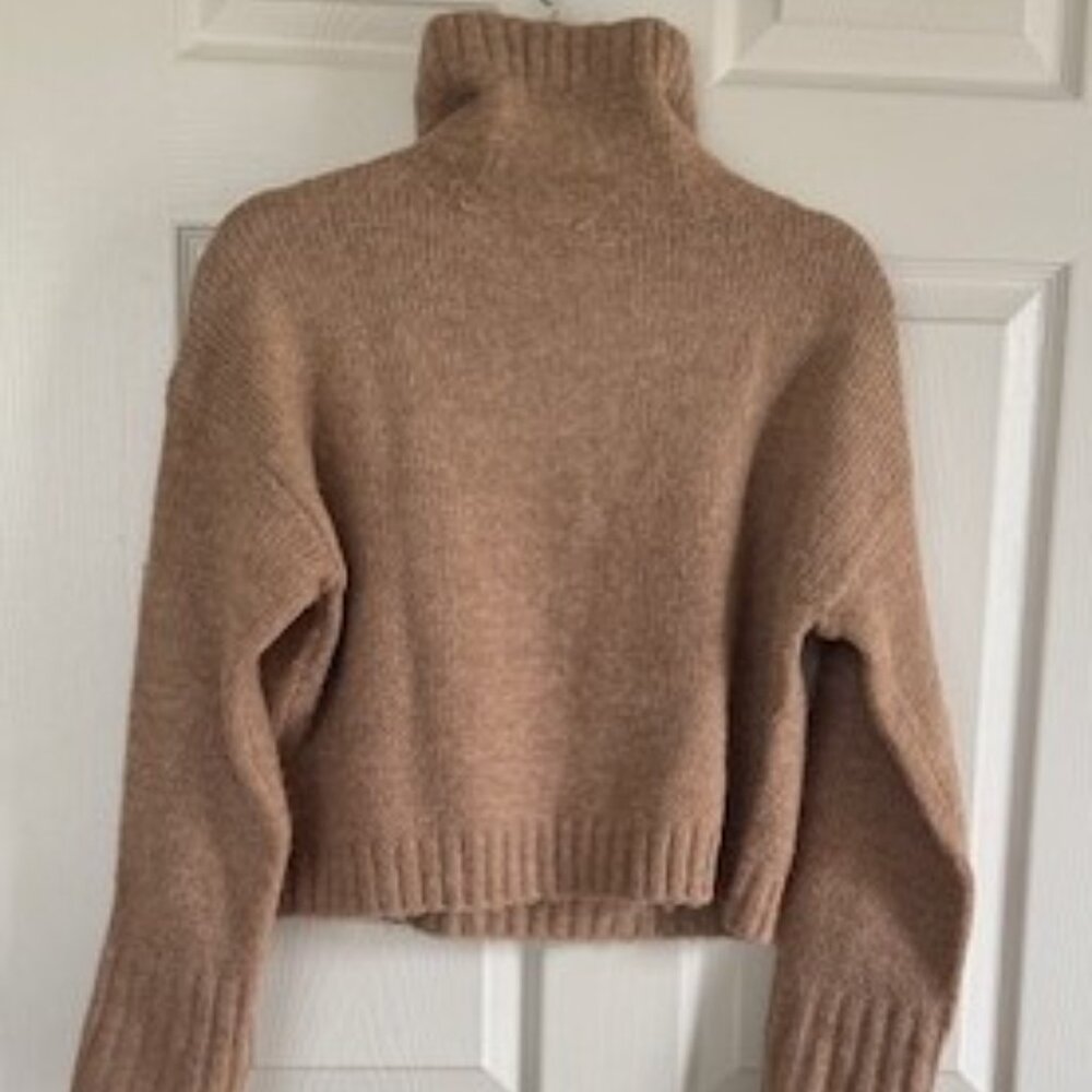Anthropologie Pilcro Wool Blend Mock Neck Camel/Tan/Beige Boxy Crop Sweater XXS - Picture 7 of 7